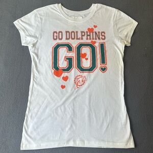 NFL Team Apparel Juniors Miami Dolphins Go Dolphins! White Glitter Shirt Size M